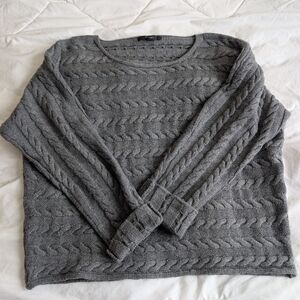 Tahari Merino Wool Cable Knit Boat neck Sweater In Grey